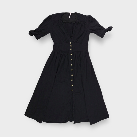 Free People Love Of My Life Dress Women's Size Small Black Midi Tie Button - Picture 9 of 9
